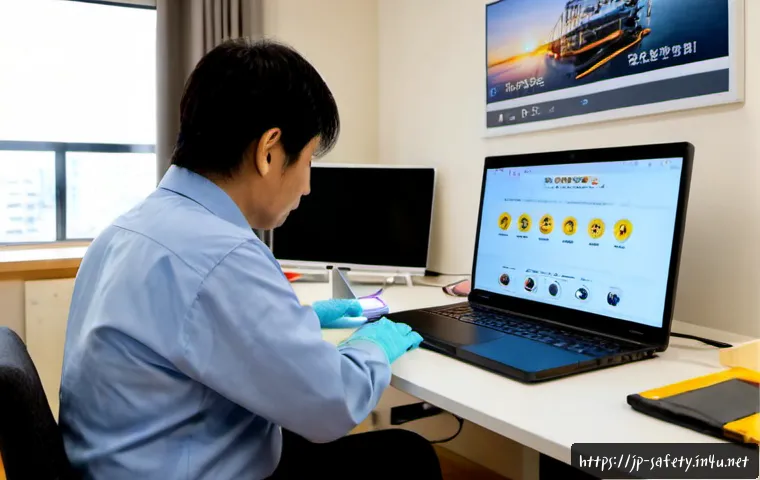 안전관리 관련 온라인 강의 추천 - Photorealistic home learning scene in Japan, a middle-aged office worker attentively watching an onl...