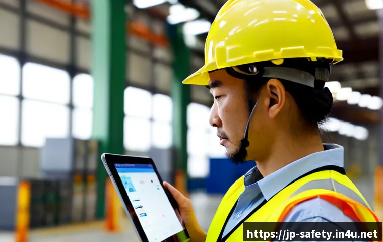 안전관리 직무에서의 외국어 활용 - Photorealistic workplace safety manager in a clean industrial facility, Japanese professional wearin...